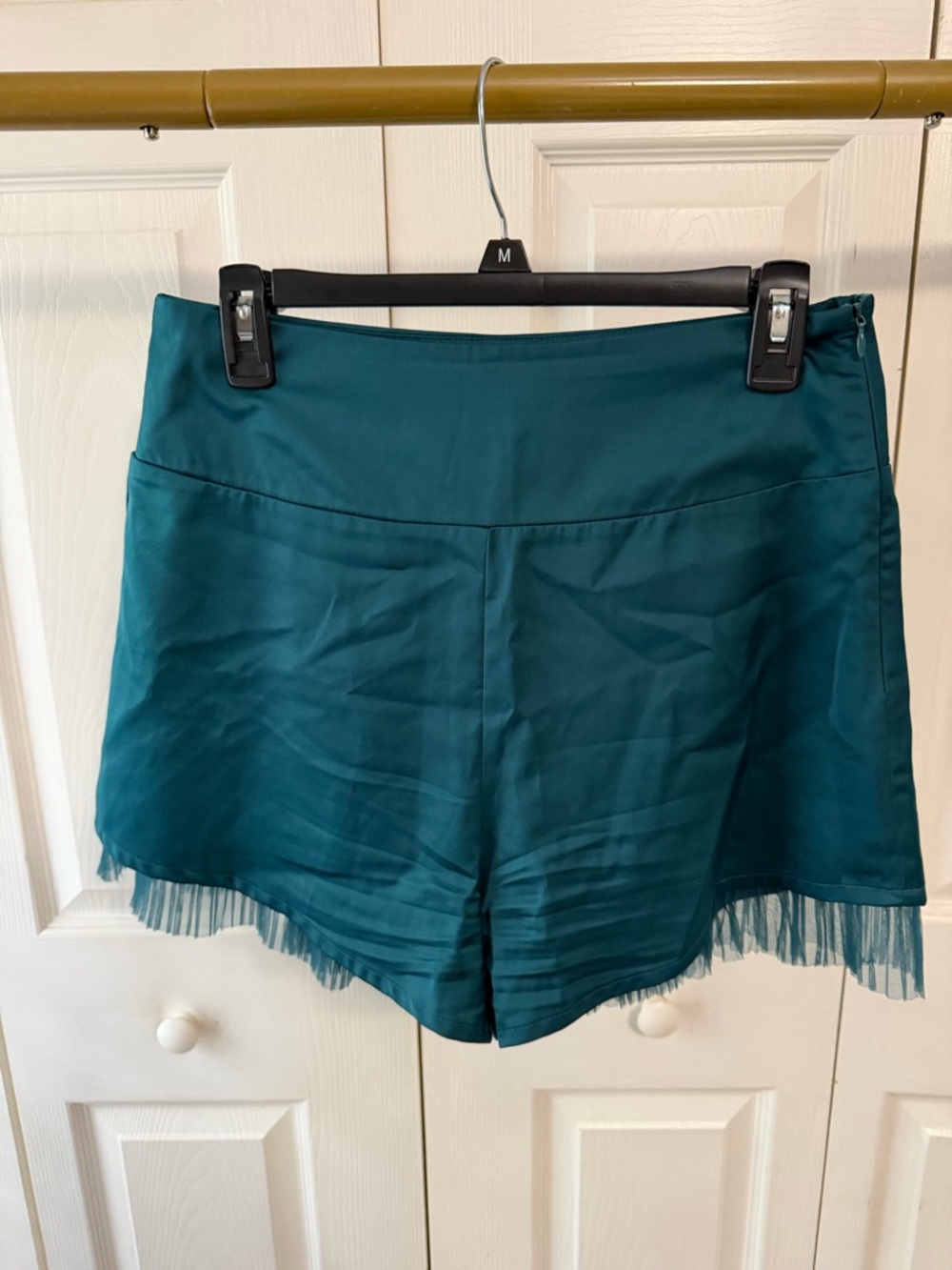Listicle Teal Satin-Look High-Waist Tulle Hem Shorts